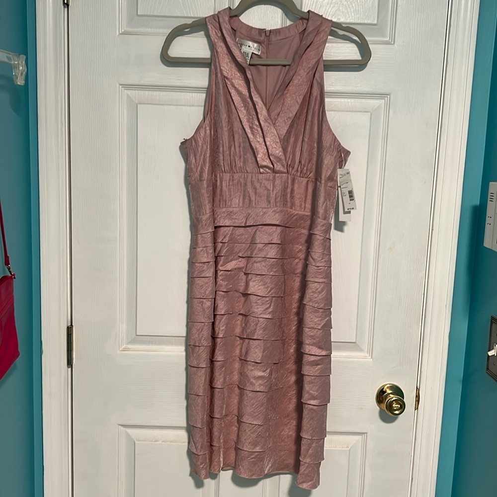 NWT London style pink shimmer ruffle dress